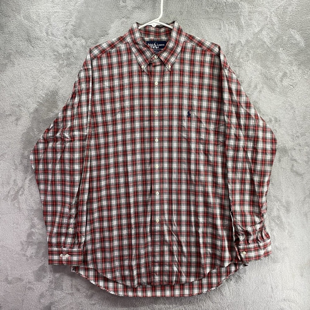 Vintage 90s Polo Ralph Lauren The Big Shirt Red Tartan Plaid Flannel Mens L